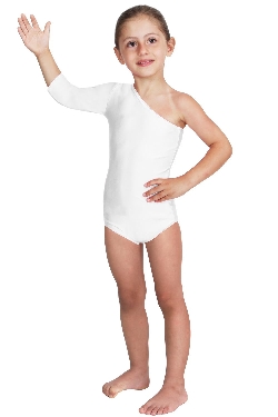 BODY DANZA IN LYCRA MONOSPALLA MANICA TRE QUARTI BIANCO BABY
